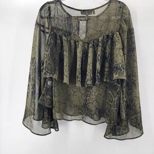 Jennifer Lopez Top XS Cute Silky Massive Bell Sleeve Dark Fairy Snake Skin Shirt